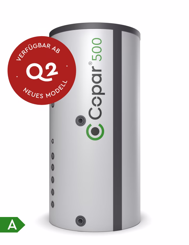 Copar 500 Wärmepumpenspeicher – neues Modell ab Q2, Effizienzklasse A, VakuumPlus-Dämmung für maximale Energieeffizienz